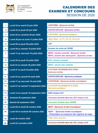 Calendrier Des Examens Et Concours Au Bénin 2024-2025 Compte De L’année ...